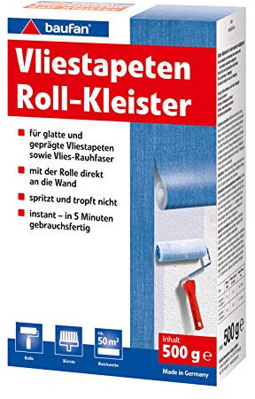 Baufan Colle pour papiers peints intissés en rouleau - 500g I Colle pour papiers peints intissés lisses & gaufrés & intissés rugueux I Colle instantanée pour papiers peints