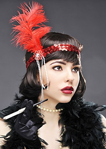 Boland Womens 1920s Red Feather Flapper Headband