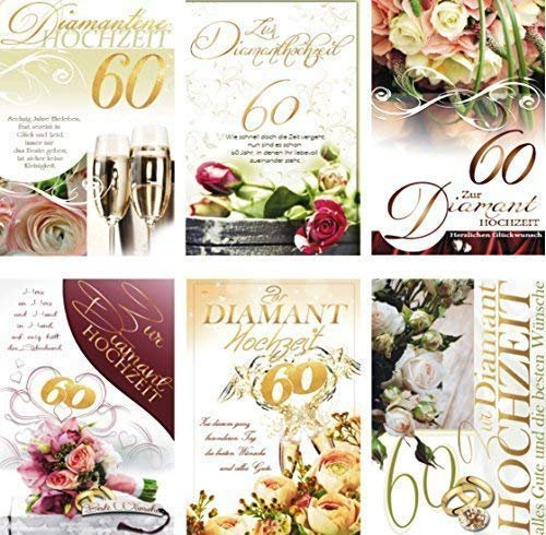 Preisjubel Diamanthochzeitskarten 100 Stck, 6 Motive, Aufklappbar, Gold, Luxus, Feierkarte