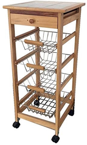 Carrito Verdulero Frutero Cocina 4 cestas y Cajon cubertero 37x37x85cm con Ruedas