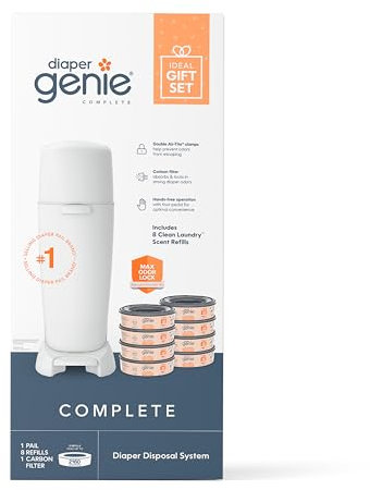 Playtex Diaper Genie Set para Registro de Bebé, Incluye 1 Cubo Completo, 8 Recambios y 8 Filtros de Carbón para Control de Olores
