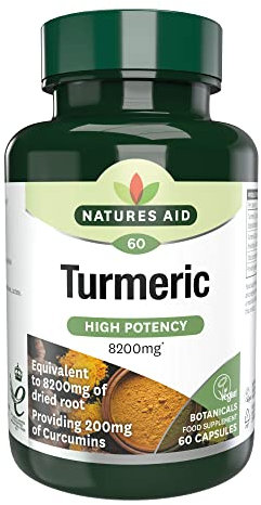 Natures Aid Turmeric 8200mg – High Strength Curcumin 200mg – Dried Root Whole Herb Extract – Supports Joint & Immune Health – Vegan, Non-GMO, Gluten-Free – 60 Capsules