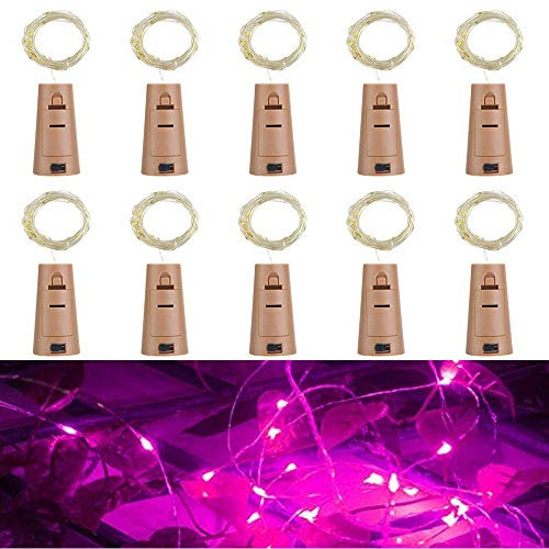 Flaschenlicht lichterkette,RcStarry Weinflaschen LED lichterkett, 10er stück Mini-Lichterkette 1M 10 Leds Silberdraht Licht Sternenlicht für Flasche DIY, Weihnachten, Hochzeit, Halloween (pink)
