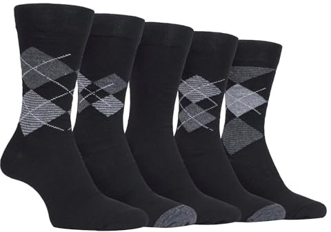 Farah - 5 Pack Mens Thin Breathable Classic Patterned Soft Top Office Cotton Dress Socks (6-11 uk, CS190BLKCHA (Argyle))