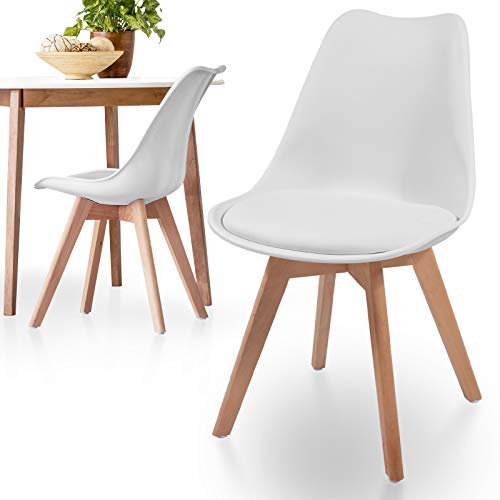 MIADOMODO® Esszimmerstühle 2er 4er 6er 8er Set - Skandinavischer Stil, Modern, Gepolstert mit Sitzkissen, aus Kunststoff & Massivholz, Farbwahl - Küchenstuhl, Wohnzimmerstuhl, Stühle (2er, Weiß)