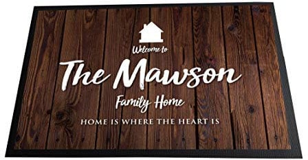 Artylicious Personalised door mat, Family Home, ANY NAME Wood effect printed Door mat 60 x 40cm