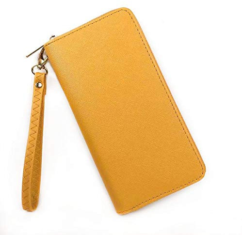 Grand portefeuille pour femme à fermeture éclair en cuir synthétique élégant spacieux spacieux avec porte-monnaie, idée cadeau, jaune, Élégant