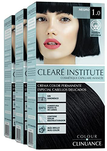 Colour Clinuance | Tinte Capilar Cabellos Delicados. Coloración Permanente Sin Amoniaco | Más Brillo. Color Intenso. 100% Cobertura | 1.0 Negro. Pack de 3