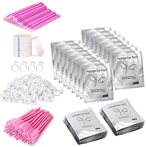 404 Pcs Eyelash Extension Kit - Eye Pads for Eyelash Extensions, Eyelash Brush, Glue Rings, Micro Brushes Disposable Applicator, Lash Tape (5 kinds, 404 pcs Lash Extension Kit) B.