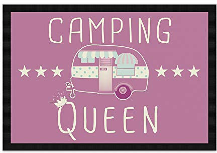 Print Royal Camping Fußmatte mit lustigem Spruch - Camping Queen - Geschenkidee/Camping Zubehör/Campingmatte/Vorzeltteppich - 60 x 40 cm