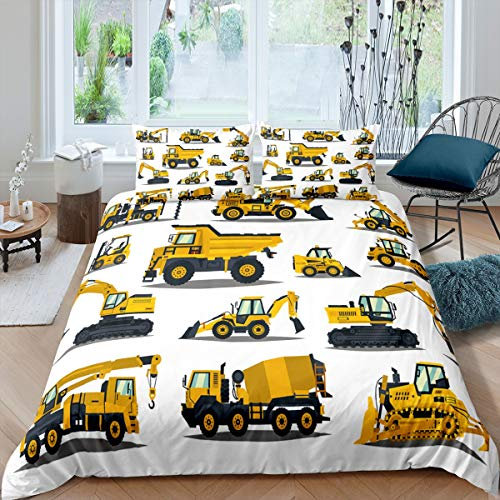 Loussiesd Bagger Traktor Betten Set Cartoon Auto Bettwäsche Set 155x220cm Für Kinder Jungen Kinder Abstrakte Fahrzeuge Bettbezug Set Maschinenraum Dekor