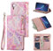 UEEBAI Wallet Case for iPhone XR, Premium PU Leather Magnetic Closure Geometric Marble Pattern Handbag Zipper Pocket Case Kickstand Card Holder Slots Fashion Shockproof Flip Cover - Pink & Purple