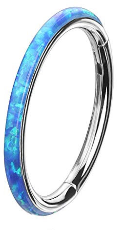 Taffstyle Piercing Ring Segmentring Clicker Scharnier Septum Tragus Helix Ohr Nase Lippe Nasenring Nasenpiercing Dünn mit Opal Silber Blau 1,6mm x 8mm