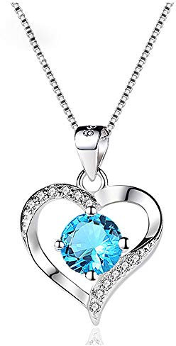 Deyanse Silber Halskette für Damen, 925 Sterling Silber Herz Halskette, Herz Anhänger mit 45cm Silber Kette Blau Zirkonia, Liebe Herz Geschenk für Mutter Frau Freundin zum Weihnachten Geburtstag