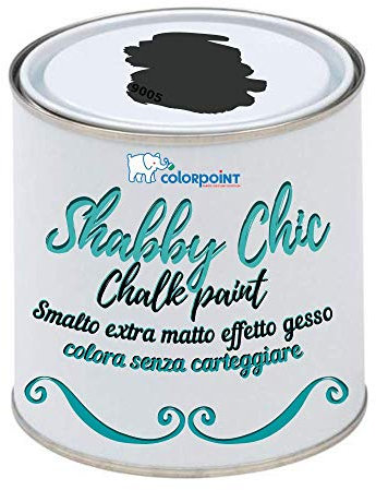 Vernice Shabby Chic CHALK PAINT 1 Litro - Pittura Extra Opaca - Colora senza Carteggiare - 22 COLORI VINTAGE (Nero Lavagna 9005)