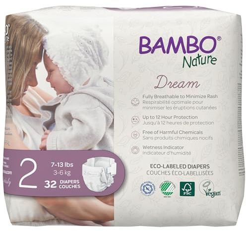 Bambo Nature Hypoallergenic Baby Diapers, Eco-Labelled Sustainable Diapers, Enhanced Leakage Protection, Totally Chlorine-free, Skin Friendly, and Super Absorbent - Size 2 (32 Count)