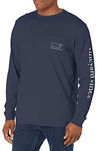 Vineyard Vines Men's Long Sleeve Vintage Whale Pocket T-Shirt, Blue Blazer, Large