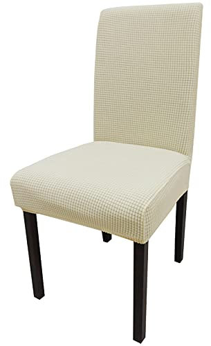 Leeyunbee Universal Stretch Stuhlhussen 6er Set, Abnehmbarer Waschbarer Jacquard Spandex Stuhlbezug, Elastische Moderne Beschützer Stuhlüberzüge für Esszimmer Hochzeit Partys Bankett Deko (Beige)