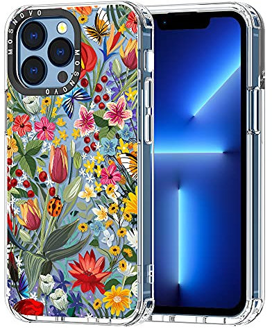 MOSNOVO Case for iPhone 13 Pro, [Buffertech 6.6ft Military-Grade Drop Protection] [Anti Peel Off Tech] Clear TPU Bumper Phone Case Cover Design - In The Garden