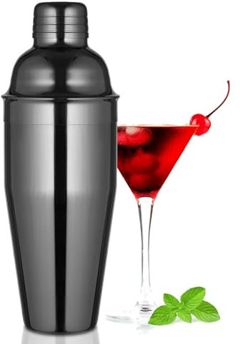 Etens Black Cocktail Shaker, Gunmetal 24 oz Martini Shaker Bar Shaker with Built in Strainer for Bartending - Stainless Steel 700ml Bartender Shaker Metal Margarita Mixer for Mixed Drinks