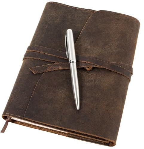 moonster Nachfüllbares Leder Tagebuch für Erwachsene - Geschenkset mit Luxus Stift - Handgefertigtes Ledergebundenes Notizbuch Leder A5 für Unterwegs - Tagebücher - Leder Notizbuch nachfüllbar