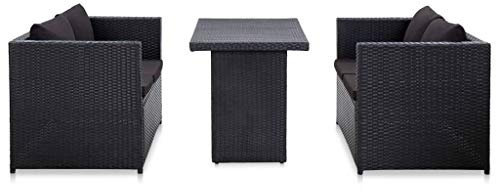 vidaXL Gartenmöbel 3-TLG. mit Auflagen Sitzgruppe Garten Lounge Garnitur Set Sofa Gartenset Sitzgarnitur Gartensofa Poly Rattan Schwarz