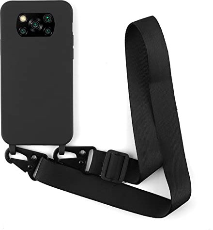 2NDSPRlNG Handykette Schutzhülle kompatibel mit Xiaomi Poco X3 NFC/X3 Pro Handyhülle mit Band,Halsband Lanyard Silikonhülle Soft Silikon Case,Schwarz