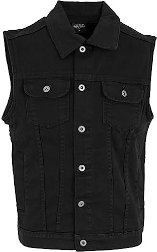 Urban Classics Herren Denim Vest – Jeansweste aus Baumwolle mit Knopfleiste, Brusttaschen und Kragen, ärmellose Weste für Streetwear, Freizeit & Alltag, Blackdark, 5XL