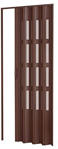 Porta a Soffietto da Interno in Kit con vetri in PVC Mogano 82x210 cm MOD. Sonia