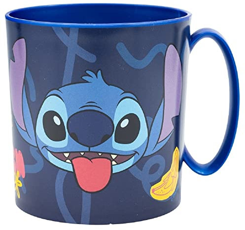 ALMACENESADAN, 2062 Tazza in plastica riutilizzabile per microonde, con licenza Disney Stitch Palms, senza BPA e capacità di 350 ml