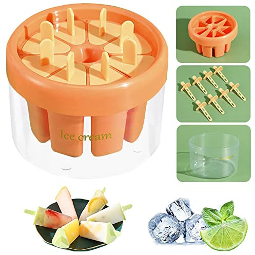 Ice Lolly Moulds,8 Grids Handmade Popsicle Molds,Reusable DIY Ice Lolly Stick,Easy Release Ice Cream Maker,Home Made Popsicle Cylinder Molds for Kids- Food Grade, BPA Free(Orange)