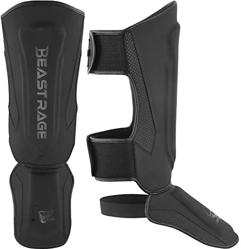 BEAST RAGE Espinilleras para Kickboxing Muay Thai, MMA, espinilleras de Artes Marciales, Protector de piernas con protección en el Empeine, Equipo de Entrenamiento de MMA, BJJ Karate Boxing (S)