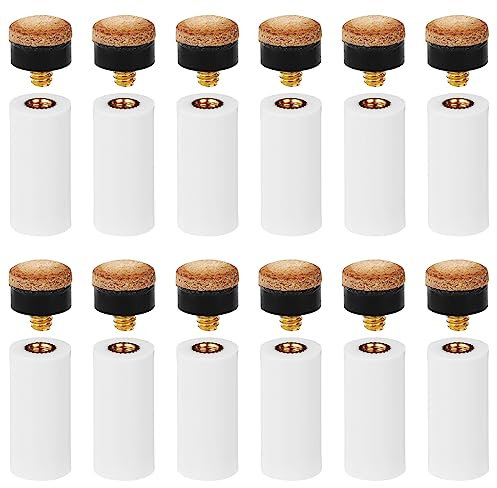 Savita 12 Stück Pool Cue Tips, zum Einschrauben Ersatz für Billard Queue Spitzen 12mm Queue Stick Hülsen mit Pool Stick Spitzen Braune Billard Queue Spitzen aus Leder