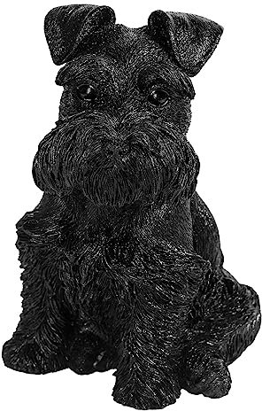 KYEYGWO Obsidian Stein Schnauzer Figur Deko, Reiki Kristall Hund Statue Ornamente Welpe Heilstein Skulptur Harz Tier Sammlerfigur für Haus Büro, 10,5 cm Hoch
