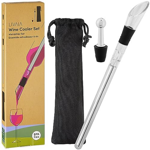 Weinkühlstab: Weinkühler Stab mit Dekanter und Flaschenverschluss – Flaschenkühler aus Edelstahl 304 – BPA-frei – ideal für Couch Bar oder als Weingeschenke – Gadgets für Weinliebhaber von LIVAIA