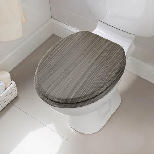 Grey Wood Toilet Seat - Toilet Seat with Quick Release for Easy Clean - Bathroom Toilet Seat - Suit Any Bathroom Decor - Toilet Seat Stylish and Silent - Quiet Close Toilet Seat