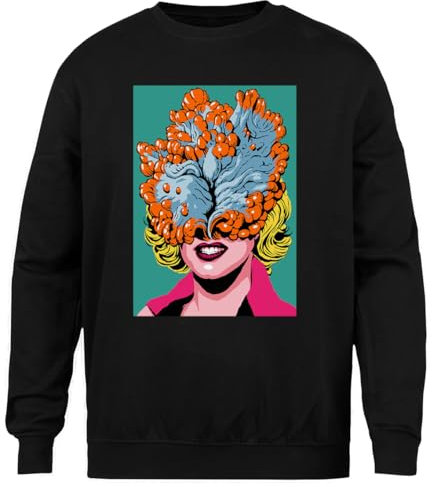Generisch Pop Art Pilz Schwarzer Unisex-Pullover, Geschlechtsloser Rundhalsausschnitt