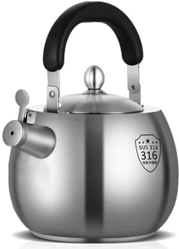 Tetera silbante de acero inoxidable 316 con tapa de boquilla, tetera de agua caliente para cocina doméstica, color acero (tamaño: 5 L)