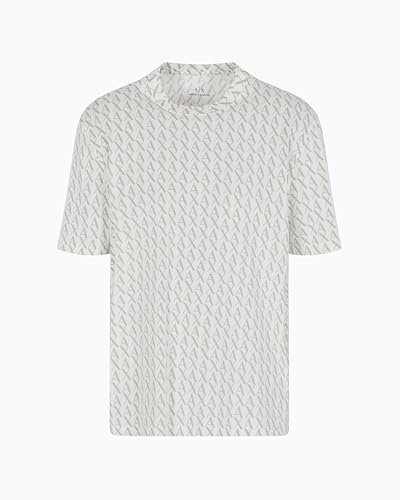 Armani Exchange Allover Logo tee Camiseta, Blanco Apagado/Ceniza, XL Hombres