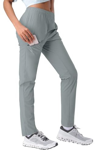 Pioneer Camp Jogginghose Damen Leicht Freizeithose Atmungsaktiv Schnelltrocknend Sporthose Trainingshose Sweathose Damen Lang mit 3 Taschen UPF50+ Grau-grün XL