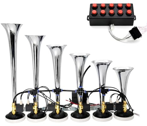 TYSTF 12/24v 200db Auto Air Horn 10 Sounds Style Alarm Super Laut 6 Trompeten Air Horn Kompressor Kit Für Motorrad Boot LKW Auto Zug