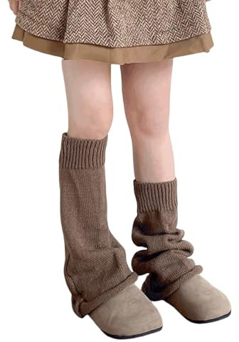 Yanmucy Leg Warmers Double Layer Plush Knitted Leg Sleeve Wide Legged Warm Winter Knee High Leg Warmer Punk Style Long Knee Leg Sleeve for Teen Girls Women (Brown, One Size)