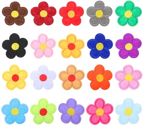 Patches zum Aufbügeln, 20 Stück Flicken zum Aufbügeln Kinder,Bunte Blume Aufnäher zum Aufbügeln,Blumen Bügelflicken zum Aufbügeln,Bügelbilder für Textilien,Hüte,Jeans,Jacken,Gänseblümchen Blume