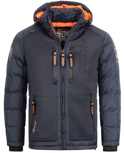 Geographical Norway Men's Quilted Jacket, Hooded Winter Jacket, Warm Lined Anorak S–7XL, Outdoor Ski & Snowboarding Hooded Jacket for Autumn & Winter - IMS Production, dark blue, XL
