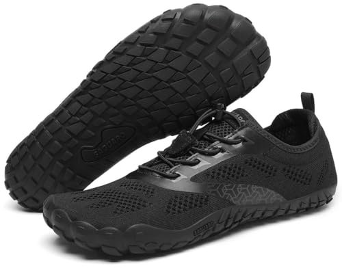 SAGUARO Chaussures Minimalistes Barefoot Homme Femme Chaussures Aquatique Respirant Antidérapant pour Trail Fitness Marche - Orteils Larges et Zéro Drop Semelles, Noir de Charbon, 36 EU