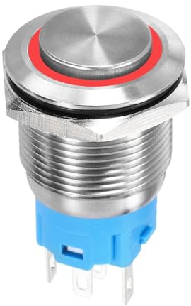 DMiotech Interrupteur À Bouton-Poussoir À Verrouillage En Acier Inoxydable 19mm / 3/4 Tête Bombée 5A 12-24V Coque Argentée Avec Pied À Souder LED Rouge 1NO1NC Pour Car Boat