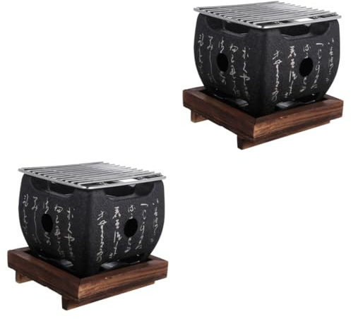 MILISTEN Grill Japanisch 2st Grill Holzkohle Herd Mäusespeck Wok Outdoor- Im Freien Bratpfanne Korb Taco Japanisch Platte Bratengestell Black Metall