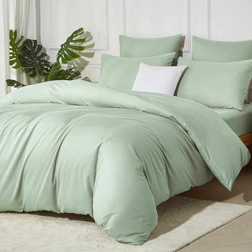 Luofanfei Baumwolle Bettwäsche 155x220 Grün Einfarbig Muster Renforce Baumwolle Bettwäsche Set Uni Atmungsaktiv Modern Bettbezug und 2 Kissenbezüge 80x80 cm Weich und Bügelfrei