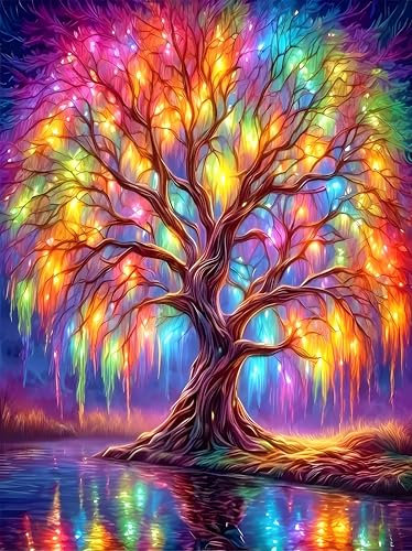 Jazcimdo Diamond Painting, 5D Diamant Painting Bilder Erwachsene Bunt Baum, DIY Mosaikherstellung Diamant Malerei Bilder Set für Wanddekoration (30x40cm)