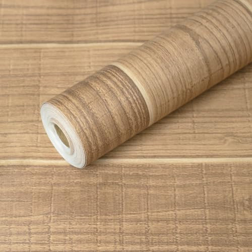 Tinicor Wood Self Adhesive Wallpaper, Sticky Back Plastic Wood Effect Vinyl Wrap, Peel and Stick Waterproof Wallpaper, Decorative Kitchen Cabinet Wall Furniture, Light Brown 44cm X 1000cm